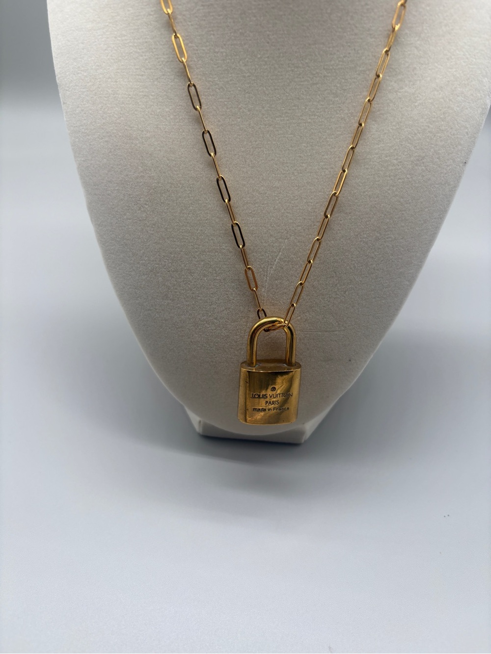 Louis Vuitton Gold Padlock Necklace with off market Paperclip Chain